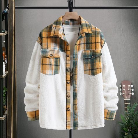 Mens Jacket Pattern, Men Fashion Casual Shirts, Plaid Shirt Men, Shirt Casual Style, Boys Plaid, Trendy Fashion Tops, Winter Shirts, Black And White Shirt, Mens Fashion Streetwear