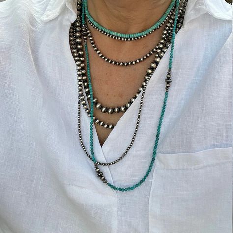 Layered Navajo Pearls, Navajo Pearl Necklace, Navajo Pearl Stacks, Navajo Pearls Necklace Outfit, Navajo Pearls Necklace, Navajo Turquoise Jewelry, Southwestern Necklace, Western Necklaces, Navajo Pearls