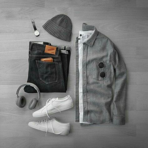 Outfitting concept Mens Attire, Outfit Grid, Mens Fashion Casual Outfits, Stylish Mens Outfits, Men Fashion Casual Outfits, 가을 패션, Mens Casual Outfits, Grey Shirt