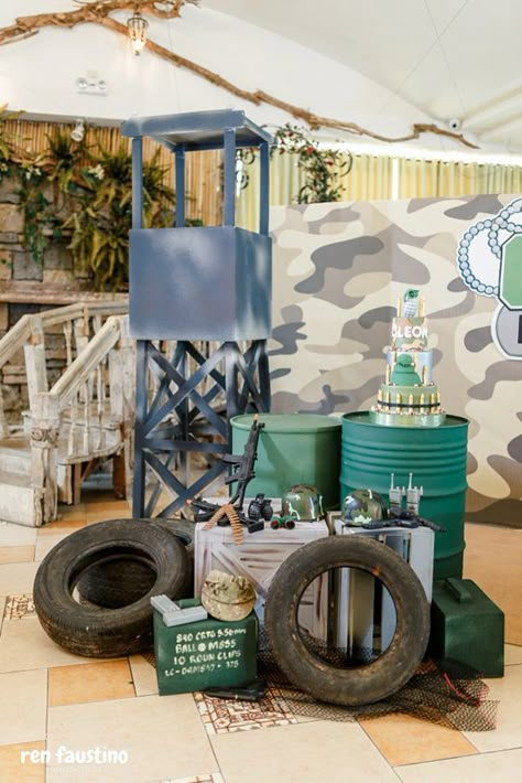 Army Birthday Party Ideas | Philippines Mommy Family Blog Army Decorations Party Ideas, Army Birthday Party Ideas Decoration, Military Themed Party, Army Birthday Party Ideas, Camp Themed Party, Army Party Decorations, Camouflage Birthday Party, Army Birthday Party, Army Themed Birthday