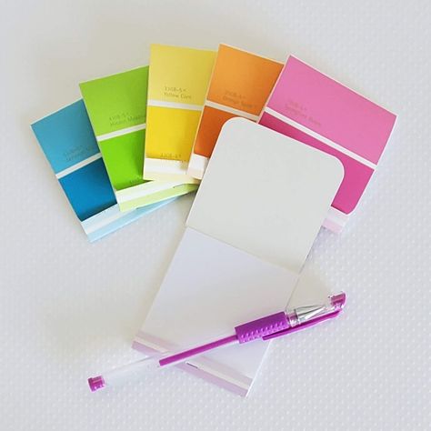 Paint Chip Matchbook Notepads • Crafted Living Diy Notepad, Notepad Crafts, Deck Paint, Leftover Paint, Paint Chip, Paper Trimmer, Paint Chips, Printer Paper, Easy Diy Crafts