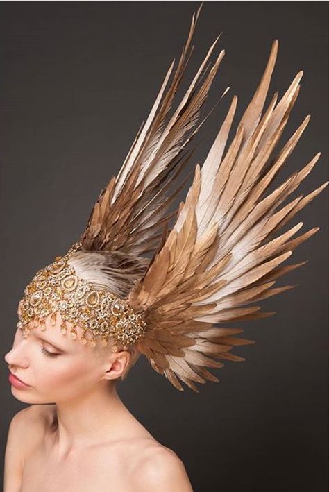 Wings On Head Reference, Carnaval Headpiece, Head Dress Headpieces, Winged Headpiece, Diy Bird Wings, Head Piece Fashion, Angel Headpiece, Art Headpiece, Wing Headpiece