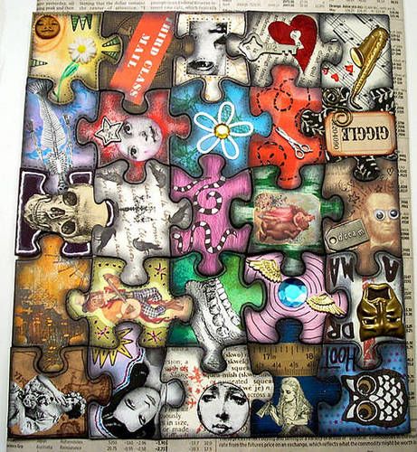 Love this idea. Great for using all those scraps of paper or all the drawing ideas. Puzzle Piece Art, Puzzle Piece Crafts, Kunstjournal Inspiration, Group Art Projects, Collaborative Art Projects, Auction Projects, Puzzle Crafts, Group Project, Collaborative Art