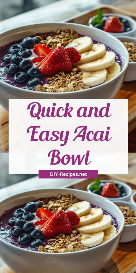 Whip up a quick and easy acai bowl with this simple recipe. Blend frozen fruit with acai puree and top with fresh fruit and granola. Acai Bowls How To Make, Açai Bowl Recipe Easy, Frozen Acai Bowl Recipe, Acai Base Recipe, Acie Bowl Recipe, How To Make Acai Bowl At Home, How To Make An Acai Bowl At Home, Simple Acai Bowl Recipe, Acia Bowls How To Make