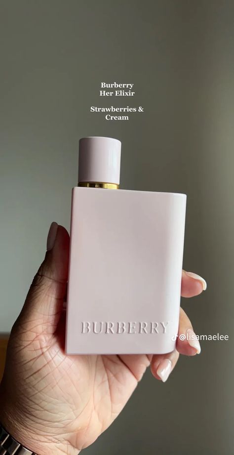 Strawberry Perfume Aesthetic, Strawberry Vanilla Perfume, Burberry Goddess Perfume Aesthetic, Strawberry Milk Perfume, Perfume That Smells Like Strawberries, Strawberry Cream Perfume, Strawberries And Cream Perfume, Milk Perfume, Perfumes Aesthetic