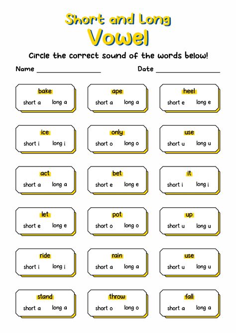 Long Vowel And Short Vowel Worksheets, Short Vowel Worksheets 2nd Grade, Long Vowel Words Worksheet, Short And Long Vowel Sounds Worksheet, Vowel Diagraphs, Long And Short Vowels Worksheets, Short Long Vowels, Long Vowels Worksheets, Short And Long Vowels Worksheet For Kindergarten