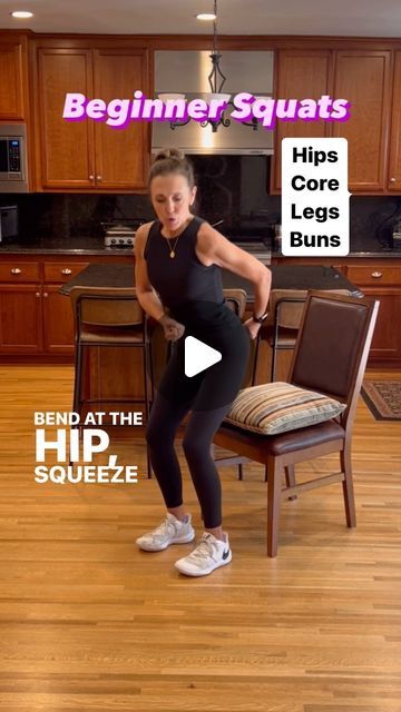 Michelle L’Heureux Wilson on Instagram: "Learn to do a proper squat to strengthen your lower body. A chair and pillow help facilitate proper form for beginners. #beginnersquats #exerciseforbeginners #squats #exerciseforwomen #fitnessforwomen #fitover40 #fitnessatanyage #seniorfitness #properform #chairyoga #chairpilates #fitnessmotivation" Chair Squats, Squat For Beginners, How To Do Squats, Leg Strengthening Exercises, How To Squat Properly, Standing Ab Exercises, Standing Abs, Fit Over 40, Squat Workout