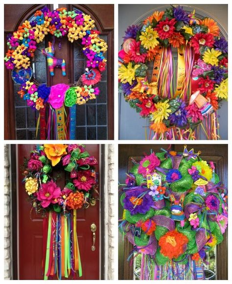 How to make your own colorful wreath inspired by the San Antonio Fiesta festival! Fiesta Wreath, Colorful Cupcakes, Colorful Wreath, Mexican Christmas, Deco Wreaths, Fiesta Decorations, Tissue Paper Flowers, Colored Flowers, San Antonio Texas