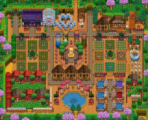 year 5, played on mobile Stardew Valley Farm Layout Perfection, Strawdew Valley Farm Ideas, Stardew Valley Standard Farm Design, Stardew Valley Standard Farm Layout Year 1, Stardew Valley First Year, Standard Farm Layout Stardew Valley, Stardew Valley Farm Layout Standard Aesthetic, Stardew Farm Layout Standard, Standard Farm Stardew Valley