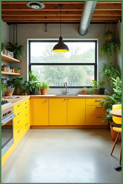 Transform your kitchen into a sunny haven with vibrant yellow accents and beautiful indoor plants. Discover tips for incorporating bold colors and greenery into your urban kitchen space, creating a cheerful and inviting atmosphere. Perfect ideas whether you're renovating or just refreshing your home decor! Bright Colourful Kitchen Ideas, Postmodern Kitchen, Kitchen With Yellow Accents, Bright Kitchen Ideas Colorful, Bold Kitchen Colors, White Yellow Kitchen, Moroccan Style Kitchen, Modern White Kitchen Design, Beautiful Indoor Plants