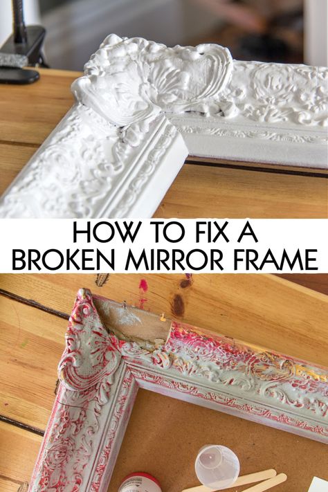 How to Fix a Broken Mirror Frame | Tonya Staab Mirror Makeover Diy, Picture Frame Crafts, Mirror Frame Diy, Mirror Makeover, Broken Mirror, Gilt Mirror, Art Deco Decor, Deco Decor, Mirror Frame