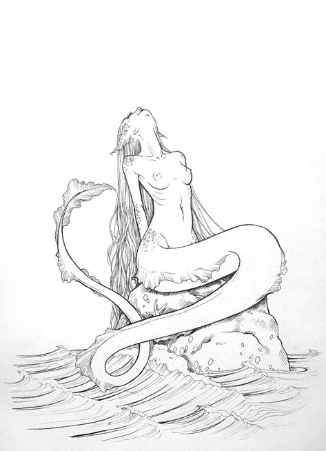 ArtStation - Siren Song, Katerina Dohnalova Siren Song Art, Siren Coloring Page, Fantasy Drawings Mythical Creatures, Siren Drawing Reference, Siren Drawing Sketches, Magic Art Drawing, Siren Sketch, Siren Illustration, Mermaids Drawing