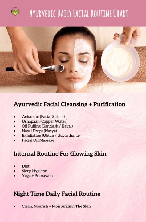 Ayurvedic daily facial routine chart, a daily facial care routine from Ayurveda. Skin Care Chart, Ayurvedic Self Care, Ayurveda Night Routine, Ayurvedic Night Routine, Ayurvedic Skin Care Routine, Ayurvedic Facial, Daily Facial Routine, Ayurveda Skin Care, Ayurveda Spa