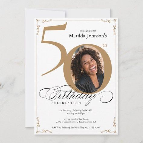 50th Birthday Invitations Template, Gold Invitations Birthday, Sabe The Date, Birthday Elegant, Surprise 50th, Birthday Dinner Invitation, Bday Celebration, 92nd Birthday, Photo Cake Topper