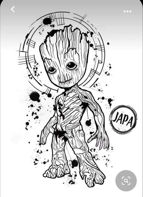 Groot Tattoo Stencil, Groot Tattoo Design, Groot Drawing, Groot Tattoo, Geometric Tattoo Leg, Character Outline, Rose Drawing Tattoo, Cool Tattoo Drawings, Sticker Tattoo