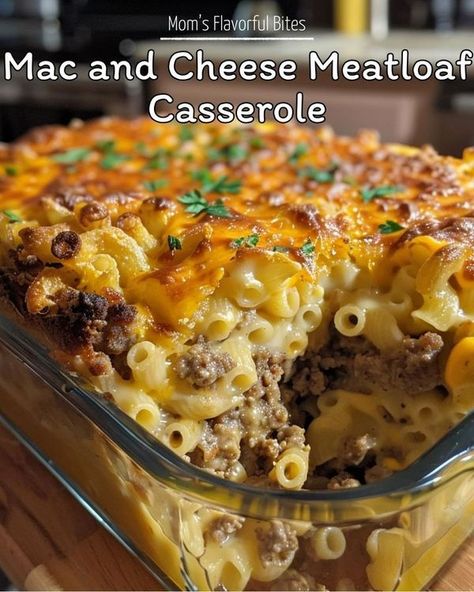 Grandma's Favorite Recipes 🍴 | Mac and Cheese Meatloaf Casserole Meatloaf And Mac And Cheese Casserole, Recipes Mac And Cheese, Beef Main Course, Cheese Meatloaf, Easy Picnic Food, Cheese Stuffed Meatloaf, Meatloaf Casserole, Baby Ray, Mac And Cheese Casserole