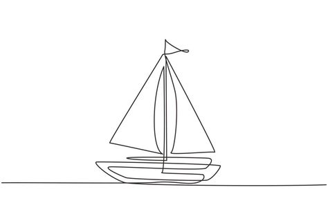 Boat Sailing, Toy Boat, Ship Boat, Continuous Line Drawing, One Line Drawing, Sail Boat, Continuous Line, Flat Style, Line Drawings