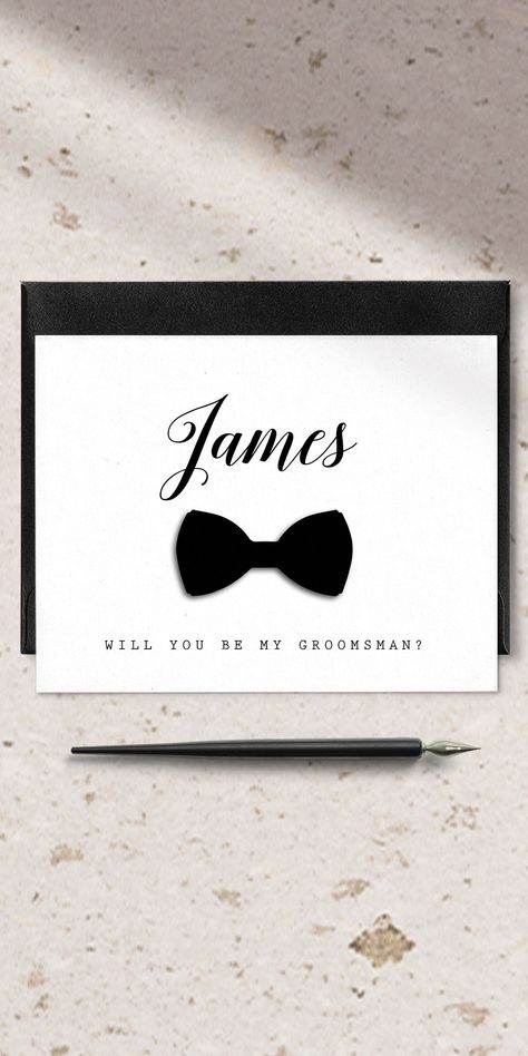 Will you be my groomsman proposal card with bow tie decoration. Groomsman Invitation, Be My Groomsman Card, Elegant Proposal, Groom Squad, Brides Flowers Bouquet, Groomsmen Invitation, Themed Wedding Decorations, Groomsman Card, Groomsmen Proposal Gifts