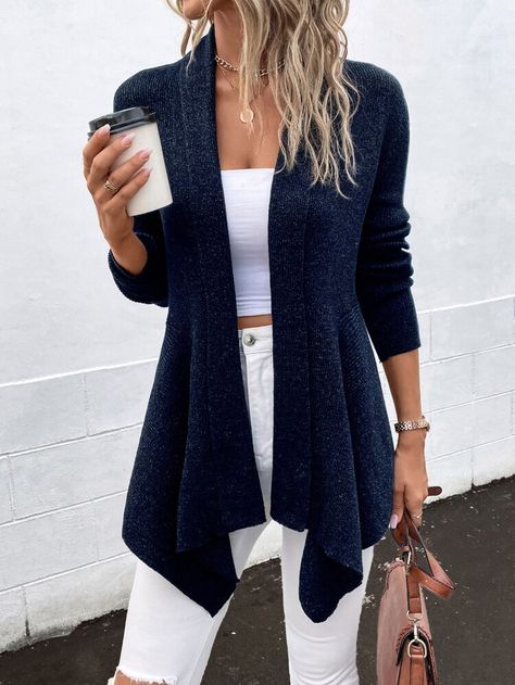 Dark Blue Cardigan Outfit, Navy Blue Cardigan Outfit, Cardigan Office Outfit, Navy Cardigan Outfit, Blue Cardigan Outfit, Long Cardigan Outfit, African Print Pants, Plain Cardigan, Outfit Cardigan