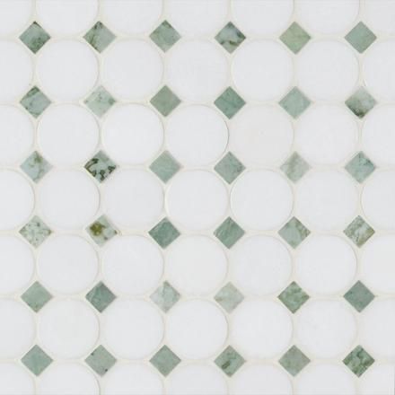 Thassos Marble | Thassos Mosaic Tiles Fun Bathroom Tile Floors, Small Spa Like Master Bath, Green And Grey Tile Bathroom, Calcutta Shower Tile, Retro Floor Tiles Kitchen, Blue And Green Shower Tile, Mosaic Green Tile, White And Green Tile Bathroom, Dark Green Subway Tile Kitchen