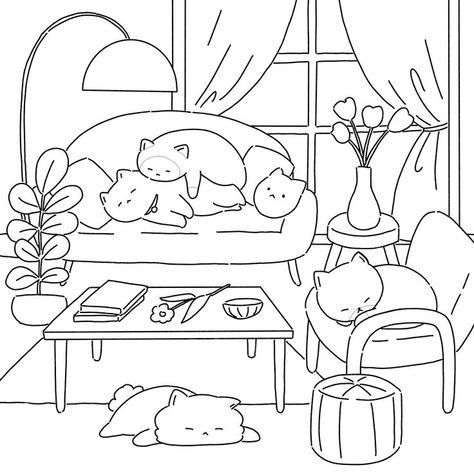 Aesthetic Colouring In Pages, Colouring Pages Aesthetic, Aesthetic Colouring Pages, Modele Zentangle, Buku Diy, Chibi Coloring Pages, Cat Coloring Book, Kitty Coloring, Detailed Coloring Pages