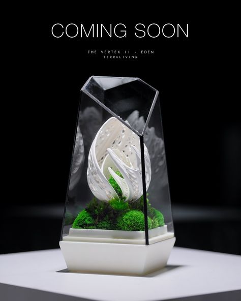 Coming soon, the latest addition to our ever-growing Vertex II collection is one of the highly requested biomorphic designs, featuring our “Eden” organic form 3D-printed sculpture. #terraliving #vertex #vertex2 #biormorphism #eden #organicdesign #3dprint Terrarium Design, Terrarium Moss, Moss Terrarium, Preserved Moss, Greek Words, Organic Design, Organic Form, Glass Vessel, Organic Shapes