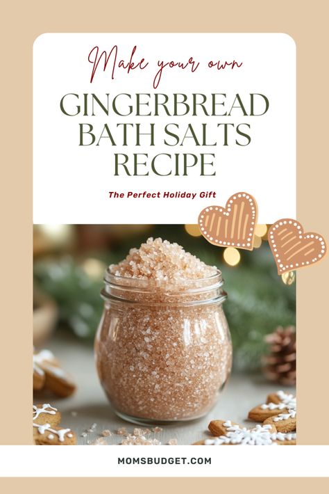 Create luxurious gingerbread-scented bath salts at home with this simple recipe, perfect for gifting or indulging in festive relaxation. Homemade Christmas Bath Salts, How To Make Bath Salts, Bath For Sickness, Holiday Bath Salts, Christmas Bath Salts, Milk Bath Diy, Diy Bath Salts With Essential Oils, Bath Recipes Diy, Bath Tea Recipe