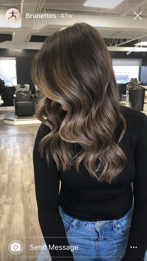 Ashy Balayage On Light Brown Hair, Ashy Tones For Dark Hair, Brown Blonde Balayage Cool Tones, Ash Brown Balayage Layered Hair, Winter Balyage Brown, Black To Dark Blonde Hair, Dark Tone Balayage, Dark Brown Hair With Mushroom Balayage, Ashy Dark Brown Balayage