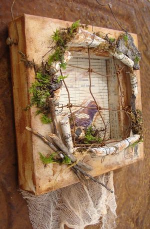 Bird Caged Altered Art...the canvas is cut and rolled back to create a shadow box, brilliant! Box Assemblage, Altered Canvas, Deco Nature, Instant Gratification, Shadow Box Art, Paper Scissors, Instant Film, Assemblage Art, Mixed Media Projects