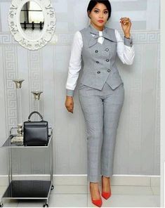 Chic And Classy Work Outfit Ideas For Women - The Glossychic | Classy work outfits, Office outfits for ladies, Fashionable work outfit Waist Coat Outfit Women, Woman Suit Fashion Classy, Work Outfits Office, Office Outfits For Ladies, Work Outfit Ideas For Women, Africa Ghana, Ladies Trouser Suits, Outfits For Ladies, Lagos Fashion