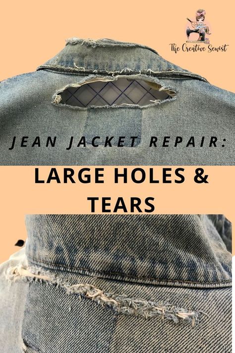 Jean jacket hole repair. before and after images Distressed Denim Jacket Diy, Repair Jeans, Denim Repair, Diy Denim Jacket, Diy Jacket, Distressed Jean Jacket, My Uncle, Eagle Design, Altering Clothes