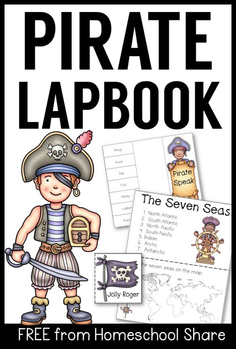 Pirates Unit Study and Lapbook from Homeschool Share Pirates School Theme, Pirate Scavenger Hunts, Pirate Songs, Preschool Weekly Lesson Plans, Pirate Unit, English Units, Study Printables, Pirate Activities, Homeschool Room