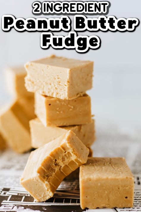 This easy 2 Ingredient Peanut Butter Fudge is a rich and creamy no-bake dessert that just melts in your mouth. Made with just peanut butter and vanilla frosting, you'll have a delicious and nutty treat ready in no time! 2 Ingredient Peanut Butter Fudge Recipe, 2 Ingredient Peanut Butter Fudge, Frosting Fudge, Two Ingredient Desserts, Microwave Peanut Butter Fudge, Easy Peanut Butter Fudge, 2 Ingredient Fudge, Homemade Fudge Recipes, Peanut Butter Fudge Recipe