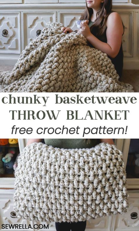 Basketweave Stitch, Chunky Crochet Blanket, Confection Au Crochet, Crochet For Beginners Blanket, Haken Baby, Crochet Simple, Crochet Afghans, Afghan Pattern, Blanket Patterns