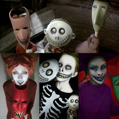 Inspiration & Accessories: DIY Lock, Shock & Barrel Halloween Group Costume Idea for 3 friends #nightmarebeforechristmas #nightmarebeforechristmascosplay #lockshockandbarrel #lockcosplay #shockcosplay #barrelcosplay #throwback #throwbackcosplay #cosplay Lock Stock And Barrel Costume, Barrel Costume, Lock Shock And Barrel Makeup, Lock Shock And Barrel Masks Diy, Lock Shock And Barrel Costumes, Shock Lock And Barrel Mask, Lock Shock And Barrel, Lock Cosplay Nightmare Before Christmas, Shock Cosplay Nightmare Before Christmas