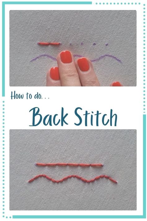 How to do back stitch in 4 simple steps Back Stitch Embroidery, Embroidery Stitches Beginner, Lazy Daisy Stitch, Feather Stitch, Embroidery Stitching, Embroidery Tools, Stitch Book, Embroidery Shop, Embroidery Patterns Free