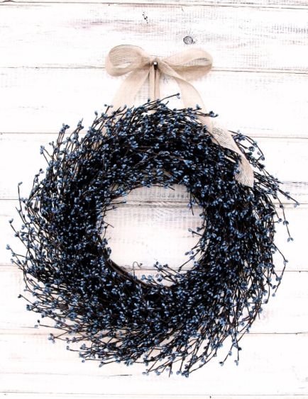 A Blue Christmas Winter Wreaths, Blue Berry, Door Wreaths Fall, Wreath Winter, Christmas Front Doors, Blue Wreath, Berry Wreath, Fall Door, Patriotic Wreath