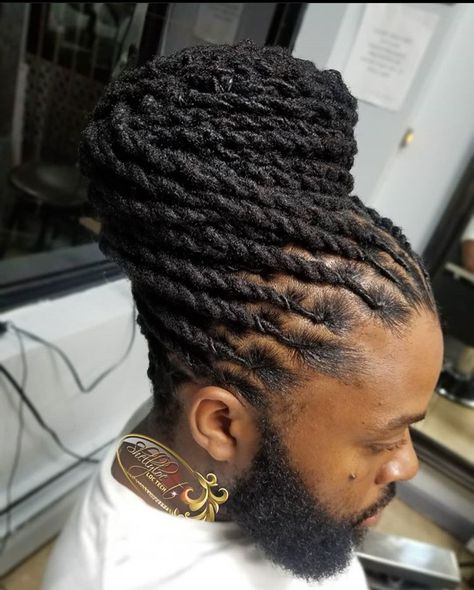 Long Dread Hairstyles For Men Updo, Dread Updo For Men, Long Dread Hairstyles For Men, Medium Loc Styles For Men, Braided Loc Updo, Wedding Locs, Locs Styling, Loc Hairstyles For Men, Zipper Tattoo