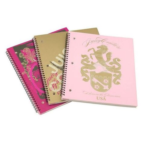 Juicy Couture 'Back to School' Spiral Notebooks (3-Pack) found on... ❤ liked on Polyvore featuring home, home decor and stationery Pink Stationary Aesthetic, Y2k School Supplies, Pink Jansport Backpack, Pink Stationary, Pink Hydro Flask, Girly Notebook, Pink Academia, Glitzy Glam, Pink Planner