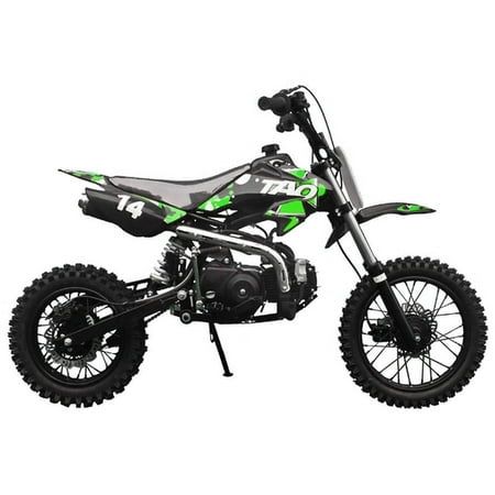 Tao Motor DB14 Dirt Bike Semi-Automatic Off Road 110cc Motocross Gas Dirt Bike for youth and kids - Green The DB14 110cc dirt bike from TaoTao USA features larger tires and a taller seat height that makes it just right for youth and teen riders. The extra size also means more ground clearance so the DB14 can handle rugged off-road riding. The 4-stroke, air-cooled engine is easy to maintain and easy to start. And the semi-automatic transmission is the perfect setup for graduating young riders to Dirt Bikes For Kids, Bike Lights, All Terrain Tyres, Dirt Bikes, Dirt Bike, Automatic Transmission, Motocross, Tao, Green Colors