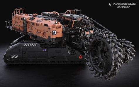 ArtStation - M35T25V4 Rock Crusher, GorgeZX Mining Vehicle, Industrial Vehicles, Asteroid Mining, Steampunk City, Concept Vehicles Sci Fi, Army Base, Transformers Design, Construction Vehicle, Heavy Machinery