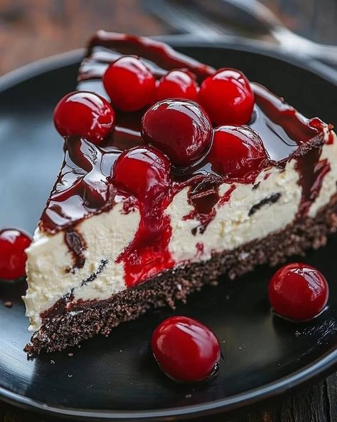 Black Forest Cheesecake Delight Black Forest Pie, Cheesecake Delight, Birthday Cake Cheesecake, Black Forest Cheesecake, Birthday Cake Decorating Ideas, Cheesecake Filling, Cake Decorating Ideas, Creamy Cheesecake, Chocolate Shavings