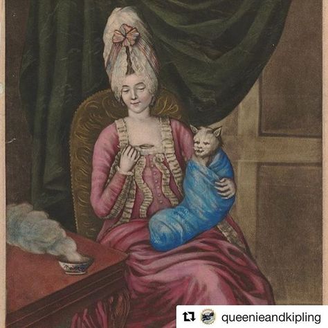 When this turned up in my feed this morning, I laughed out loud. Because swaddling a cat is such a good idea (even though the cat here looks pretty happy, like a feline Yoda.) "Miss Sukey and her Nursery" by William Humphrey 1772, @britishmuseum .... #Repost from @queenieandkipling with @repostapp ・・・ #misssuky #nursery #britishmuseum #2010-7081-3811 #queenieandkiplingsavetheday #day4 challenge for @dames_a_la_mode #georgianjanuary is #18thcenturyfashion and #weloveit when #catswearclothes#da... Medieval Cats, 19th Century Aesthetic, Spoon Feeding, 18th Century Clothing, Rennaissance Art, Cat Paintings, 18th Century Fashion, Historic Clothing, Cats In Art