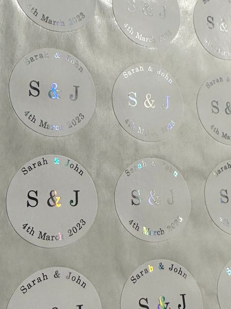 Personalised wedding stickers for your envelopes, in white gloss with silver holographic foil. #weddingstickers #weddingenvelopeseals . #Personalized_Wedding_Stickers #Sticker_Material #A4_Sheet #Envelope_Seal Holographic Wedding, Custom Hard Hats, Custom Wall Stickers, Personalized Wedding Stickers, Hard Hat Stickers, Silver Holographic, Holographic Foil, A4 Sheet, Sticker Material