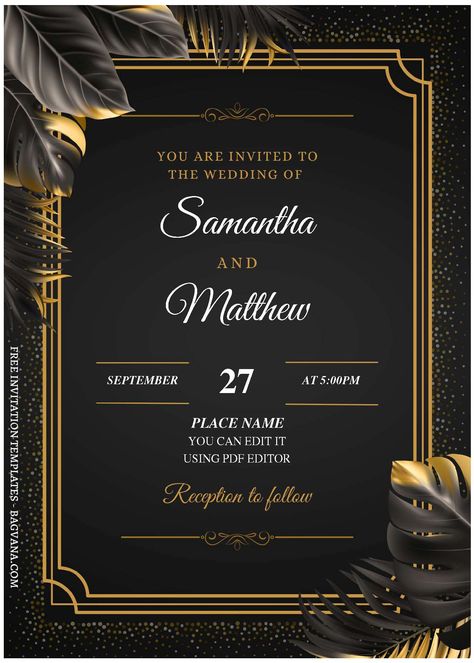 Awesome (Free Editable PDF) Luxury Gold Geometric Greenery Wedding Invitation Templates #free #freeinvitation2019 #birthday #disney #invitations #invitationtemplates Wedding Invitation Cards Designs, Premium Invitation Card, Black Gold Invitation, Free Wedding Invitation Templates Editable, Blank Invitation Card Design, Invitation Card Background, Wedding Card Design Templates, Birthday Invitation Card Design, Editable Invitations Free Templates