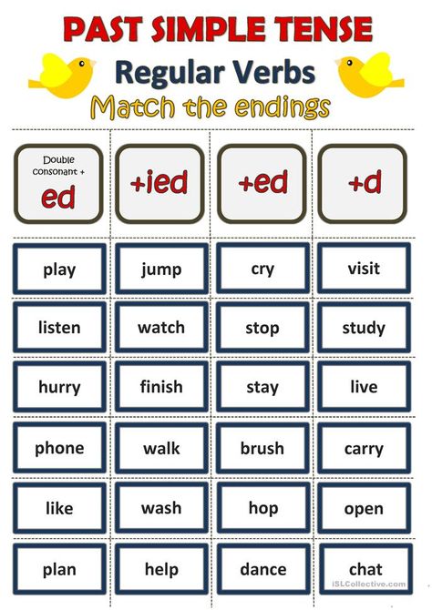 Past Simple Tense - Regular verbs (matching activity) - English ESL Worksheets for distance learning and physical classrooms Simple Past Tense Worksheet, Tense Worksheet, Past Simple Tense, Past Tense Worksheet, Verbs Activities, Regular And Irregular Verbs, Simple Past Tense, Simple Past, English Teaching Materials