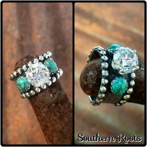 Custom Made Sterling Silver Statement Ring - Cowgirl Bling & Southwestern Accessories - By KreativeRustics (formerly Southern Roots) Western Jewelry WEDDING RING DREAMS WOW Western Wedding Rings, Western Rings, Cowgirl Bling, Western Wedding, Western Jewelry, Gold Engagement Rings, Gold Jewellery, Turquoise Jewelry, Bling Bling