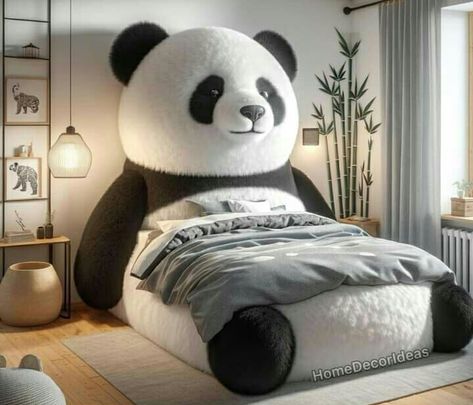 Panda Theme Room, Panda Bedroom, Interior Design Under Stairs, Soft Beds, Panda Teddy, Bear Bed, Modern Bungalow House Design, Baby Panda Bears, Beautiful Bedroom Decor