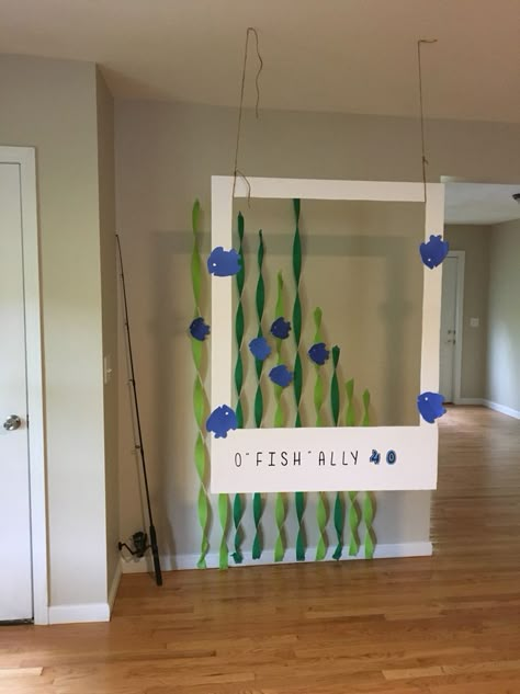 Photo Backdrop for Fish Birthday Party Fishing Birthday Party Boys, Fishing Party Decorations, Fishing Baby Shower Theme, Fishing Baby Shower, Birthday Decors, Fishing Theme Party, Fishing Themed Birthday Party, Baby Shower Fishing, Fishing Baby