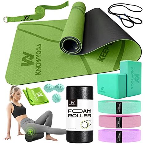 KNOWYOGA Yoga Starter Kit 12 in 1 - Yoga Set Include Yoga Mat, Foam Roller, 4 Resistance Bands, Yoga Blocks 2 Pack with Strap, 2 Peanut Massage Balls, Yoga kit and Sets for Beginners Yoga Starter, Meditation Accessories, Yoga Kit, Yoga Wheel, It Band, Yoga Strap, Yoga Equipment, Yoga Block, Improve Flexibility